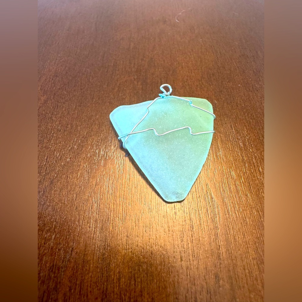Green Sea Glass Pendant with Wire Wrap